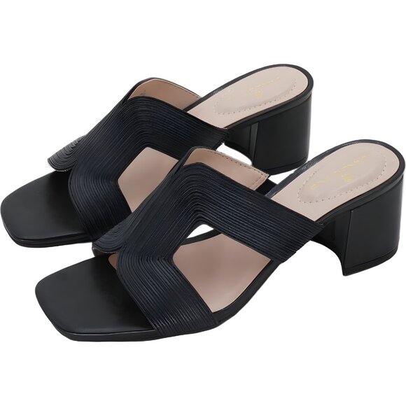 Bandolino Merily Block Heel Dress Slide Sandals Black Open Toe Women's US 8M - Picture 2 of 6